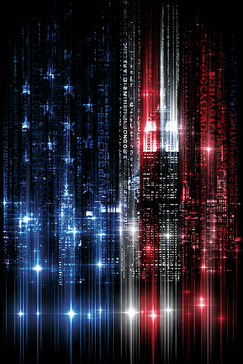 Matrix-Inspired Red, White, and Blue Digital Art