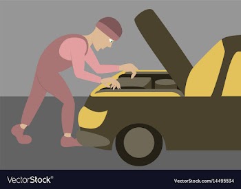 Mechanic repairs car motor vector image