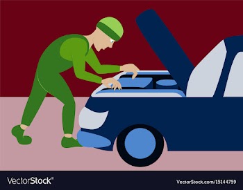 Mechanic repairs car motor vector image