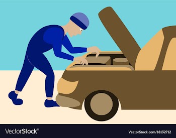 Mechanic repairs car motor vector image