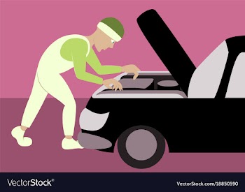 Mechanic repairs car motor vector image