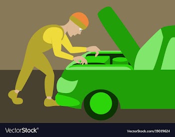 Mechanic repairs car motor vector image