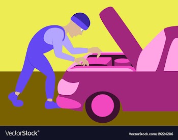 Mechanic repairs car motor vector image