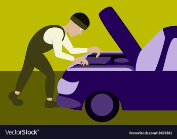 Mechanic repairs car motor vector image