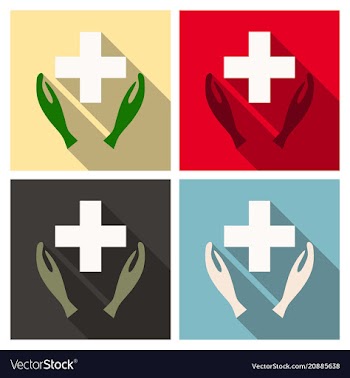 Medical distribution care hands flat pictograph vector image