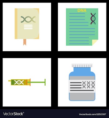Medical icon set and brain with dna pain and vector image