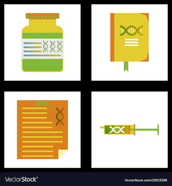 Medical icon set and brain with dna pain and vector image