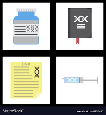 Medical icon set and brain with dna pain and vector image