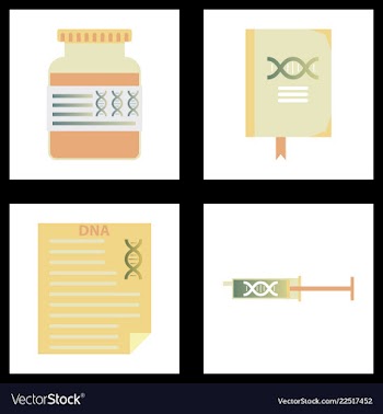 Medical icon set and brain with dna pain and vector image