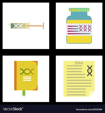Medical icon set and brain with dna pain and vector image
