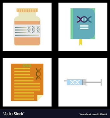 Medical icon set and brain with dna pain and vector image