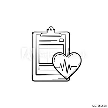 Medical record with heart beat rate and health tests hand drawn outline doodle icon