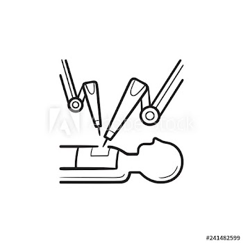 Medical robot at robot-assisted surgery hand drawn outline doodle icon