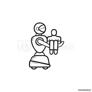 Medical robot carrying patient hand drawn outline doodle icon