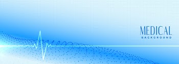 Medical science blue banner with cardiogram line Free Vector