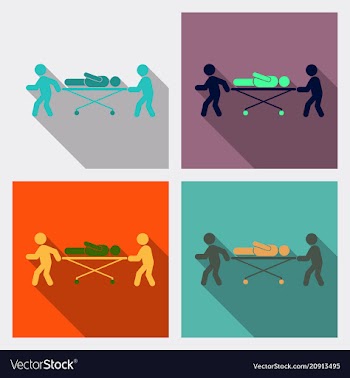 Medical workers moving patient on stretcher vector image