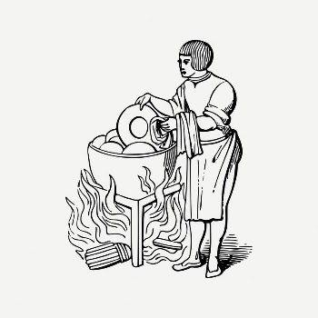 Medieval peasant collage element, dishwasher | Free PSD Illustration - rawpixel