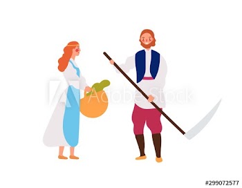 Medieval peasant family flat vector illustration