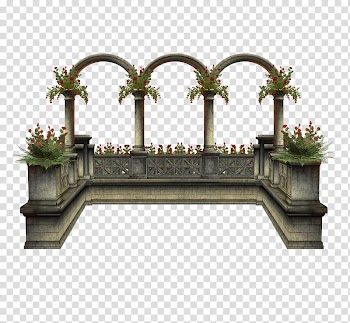 Medieval structure , grey metal frame with green leafed decor transparent background PNG clipart
