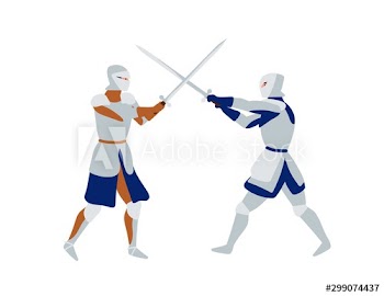 Medieval warriors fighting flat vector illustration