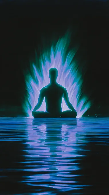 Meditative Silhouette with Positive Energy Aura Meditative Silhouette with Positive Energy Aura