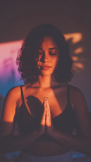 Meditative Woman Practicing Positive Affirmation Meditative Woman Practicing Positive Affirmation