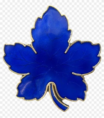 Meka Denmark Sterling Maple Leaf Pin In Blue Enamel - Jewellery