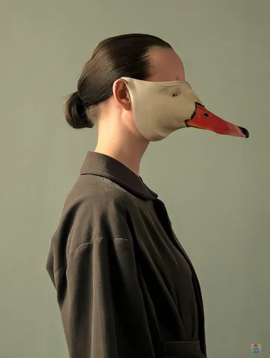 Melancholic Girl in Vintage Goose Mask Melancholic Girl in Vintage Goose Mask