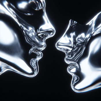 Melting Chrome Figures in Abstract Harmony