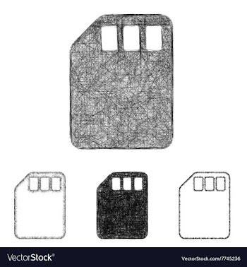 Memory card icon set - sketch line art vector image