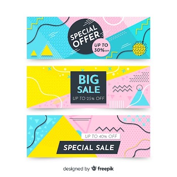 Memphis sale banner templates collection Free Vector