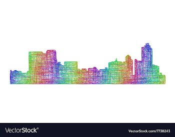Memphis skyline silhouette - multicolor line art vector image