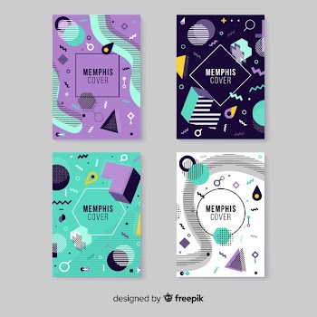 Memphis style cover template collection Free Vector