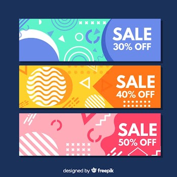 Memphis style sales banner template Free Vector