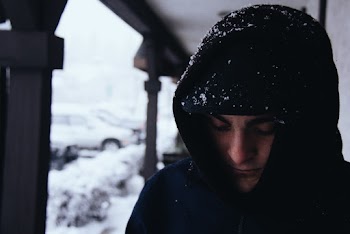 Men's Black Hoodie with Snow