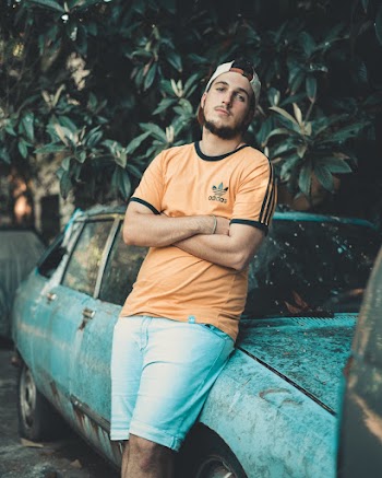 Men's Orange and Blue Crew Neck Shirt