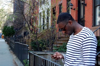 Men's White and Black Striped Long-sleeved Shirt