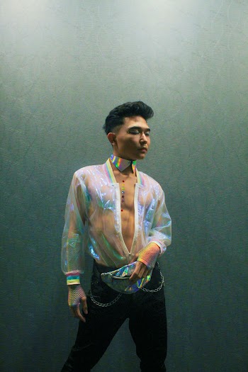 Men's White and Multicolored Long-sleeved Top