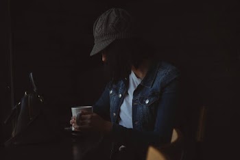 Men's White Crew-neck Shirt and Blue Denim Button-up Jacket