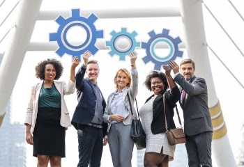 Men and Women Holding Setting Logos