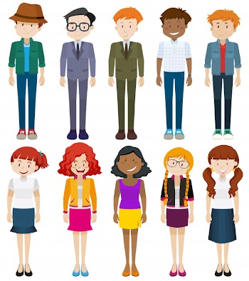 Men and women in different costumes Free Vector