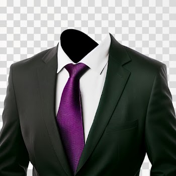 Men Suit Black With A Purple Tie PNG transparent