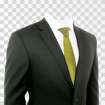 Men Suit Black With A Yellow Tie PNG transparent, no background
