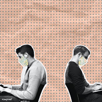 Men with face masks physical distancing while working in the office | Free  illustration - 2336308