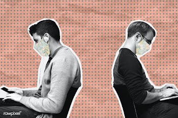 Men with face masks physical distancing while working in the office | Free  illustration - 2336310