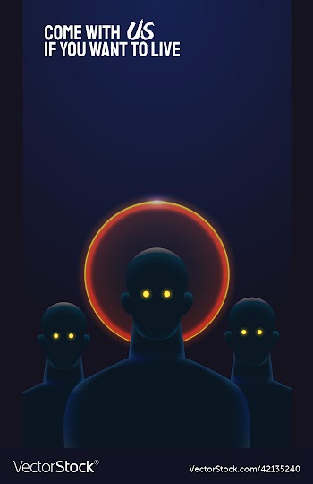 men with shining eyes and a halo over the head