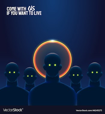 men with shining eyes and a halo over the head