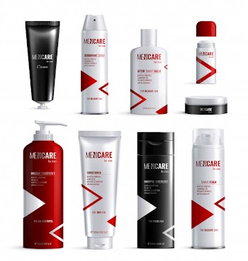 Mens cosmetics bottles design isolated realistic icon set with man care logo  illustration Free Vector