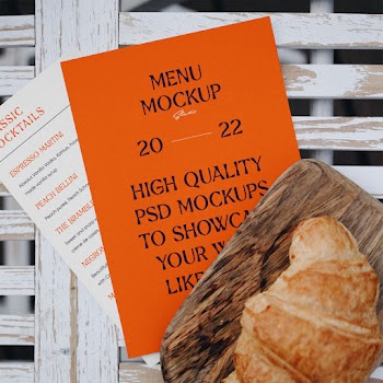 Menu Cards with Croissant Mockup