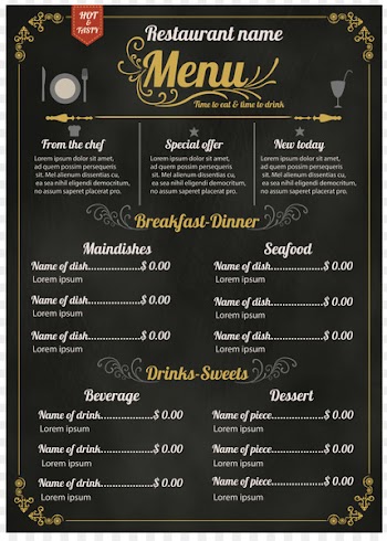 Menu Hotel Recipe - Vector blackboard menu 